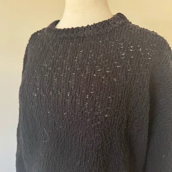 Toteme Black Boucle Textured Cotton Knit Black Sweater S